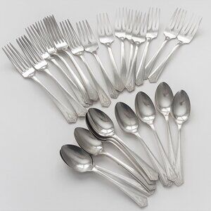 Oxford Silverplate Aurora Pattern 1930s Art Deco Flatware Forks & Spoons 16 Pcs